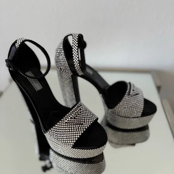 EUC PRADA Embellished satin platform sandals $2,100 39 - Picture 13 of 17